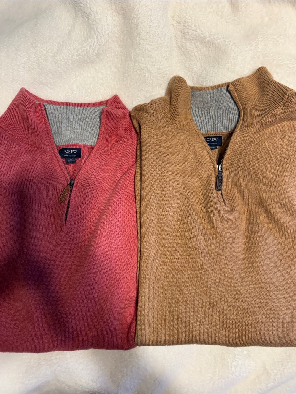 J. Crew Men's Half-Zip Sweaters in Rose Pink and Camel 100% cotton